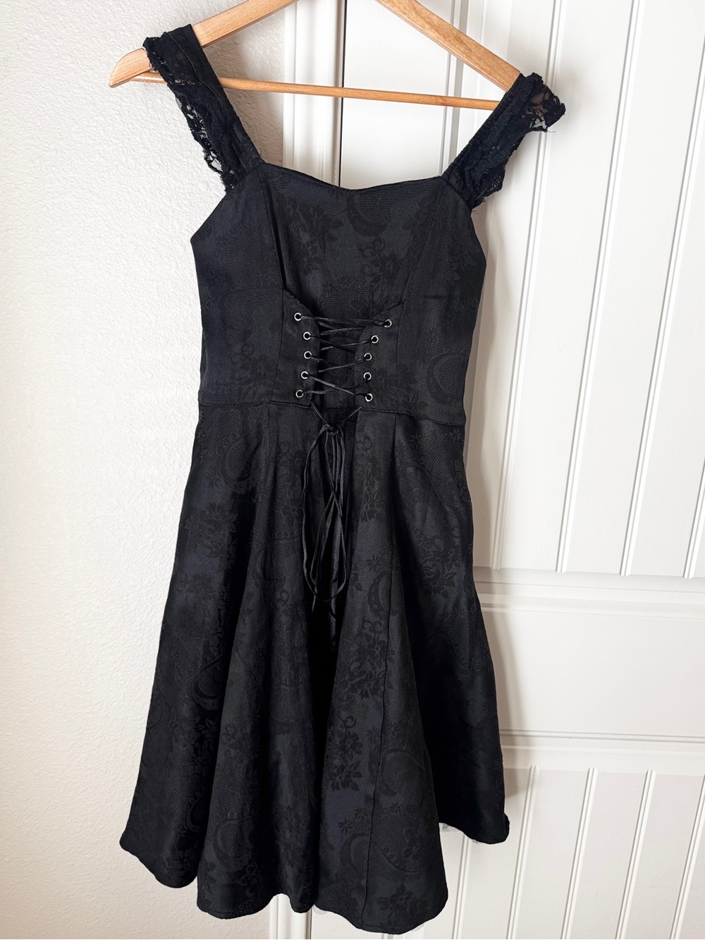 Orchid Bloom Dress Women 8 Black Corset Lace Up Gothic Jacquard Midi Lace
